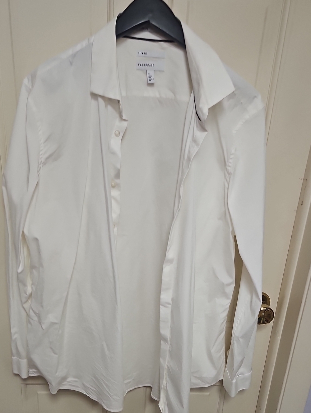 VINTAGE Calibrate white cotton, slim stretch, hidden button shirt top